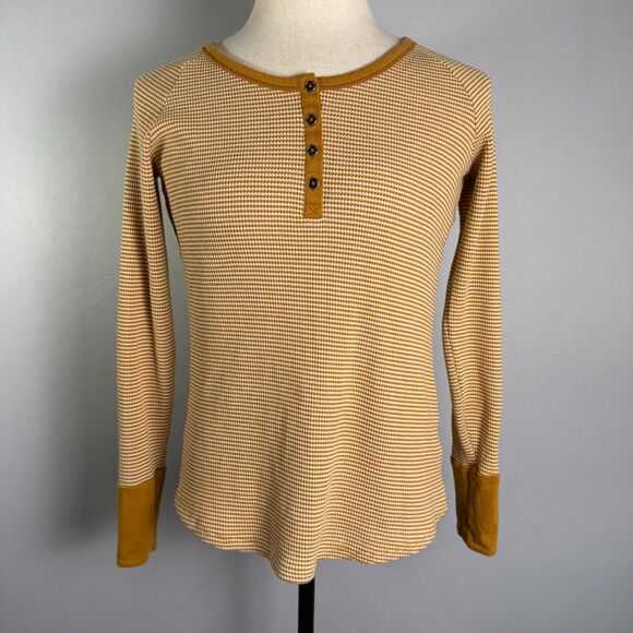 Columbia Women's Thermal Henley, Butterscotch Yellow & White, Waffle Knit, Sz L - Picture 1 of 11